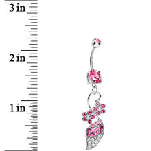 Load image into Gallery viewer, Pink and Clear Paved Gem Elaborate Floral Vine Belly Ring
