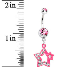 将图片加载到图库查看器，Twinkle Clear Gem Pink Star Dangle Belly Ring
