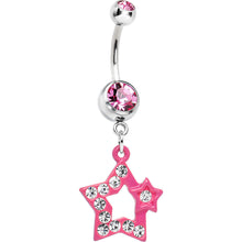 将图片加载到图库查看器，Twinkle Clear Gem Pink Star Dangle Belly Ring
