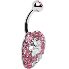 Load image into Gallery viewer, Pink Cubic Zirconia Paved Floral Heart Belly Ring
