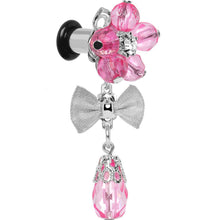 Load image into Gallery viewer, Steel Pink Flower Mesh Bow Dangle Plug Sizes 5mm to 12mm
