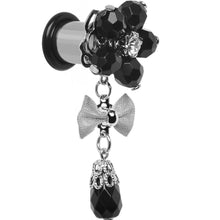 Load image into Gallery viewer, Steel Black Flower Mesh Bow Dangle Plug Sizes 5mm to 12mm
