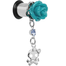 将图片加载到图库查看器，Aqua Rose Flower Skull Crossbones Dangle Plug Sizes 5mm to 12mm

