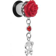 Load image into Gallery viewer, Red Rose Flower Skull Crossbones Dangle Plug Sizes 5mm to 12mm
