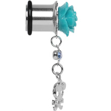 将图片加载到图库查看器，Aqua Rose Flower Skull Crossbones Dangle Plug Sizes 5mm to 12mm
