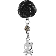 Load image into Gallery viewer, Black Rose Flower Skull Crossbones Dangle Plug Sizes 5mm to 12mm
