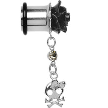 Load image into Gallery viewer, Black Rose Flower Skull Crossbones Dangle Plug Sizes 5mm to 12mm

