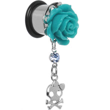 将图片加载到图库查看器，Aqua Rose Flower Skull Crossbones Dangle Plug Sizes 5mm to 12mm
