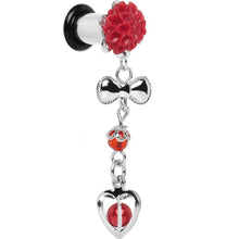 Load image into Gallery viewer, Red Flower Heart to Heart Dangle Plug Sizes 5mm to 00G
