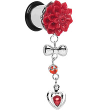 Load image into Gallery viewer, Red Flower Heart to Heart Dangle Plug Sizes 5mm to 00G
