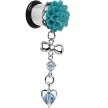 Load image into Gallery viewer, Aqua Flower Heart to Heart Dangle Plug Sizes 5mm to 12mm
