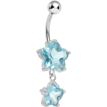 将图片加载到图库查看器，Light Blue Gem Flower Drop Belly Ring
