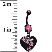Load image into Gallery viewer, Pink Gem Floral Black Heart Dangle Belly Ring
