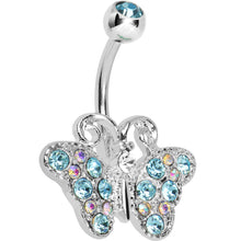 Load image into Gallery viewer, Blue Gem Encrusted Beautiful Butterfly Belly Ring
