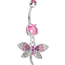 Load image into Gallery viewer, Pink CZ Multi-Color Dragonfly Belly Ring
