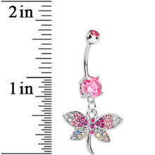 Load image into Gallery viewer, Pink CZ Multi-Color Dragonfly Belly Ring
