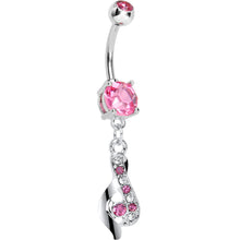 Load image into Gallery viewer, Pink CZ Ribbon Dangle Belly Ring
