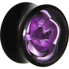 Load image into Gallery viewer, 18mm Black Acrylic Purple Metallic Rose Flower Plug
