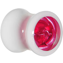 Load image into Gallery viewer, 0G White Acrylic Pink Metallic Rose Flower Plug
