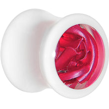 Load image into Gallery viewer, 00G White Acrylic Pink Metallic Rose Flower Plug

