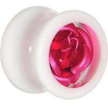 Load image into Gallery viewer, 1/2 White Acrylic Pink Metallic Rose Flower Plug
