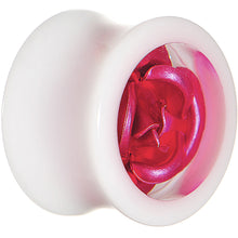 Load image into Gallery viewer, 9/16 White Acrylic Pink Metallic Rose Flower Plug
