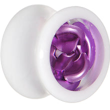 Load image into Gallery viewer, 9/16 White Acrylic Purple Metallic Rose Flower Plug
