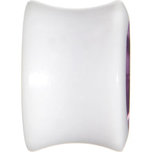 Load image into Gallery viewer, 9/16 White Acrylic Purple Metallic Rose Flower Plug
