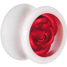 Load image into Gallery viewer, 9/16 White Acrylic Red Metallic Rose Flower Plug
