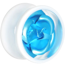 Load image into Gallery viewer, 18mm White Acrylic Aqua Metallic Rose Flower Plug

