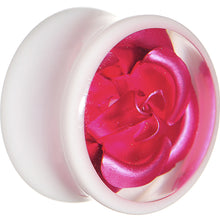 Load image into Gallery viewer, 18mm White Acrylic Pink Metallic Rose Flower Plug
