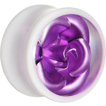 Load image into Gallery viewer, 18mm White Acrylic Purple Metallic Rose Flower Plug

