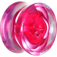 Load image into Gallery viewer, 18mm Clear Acrylic Floating Pink Metallic Rose Flower Plug
