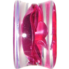 Load image into Gallery viewer, 18mm Clear Acrylic Floating Pink Metallic Rose Flower Plug
