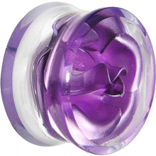 Load image into Gallery viewer, 18mm Clear Acrylic Floating Purple Metallic Rose Flower Plug
