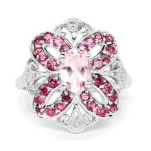 Load image into Gallery viewer, 1.82 Carat Genuine Morganite &amp; Rhodolite .925 Sterling Silver Ring

