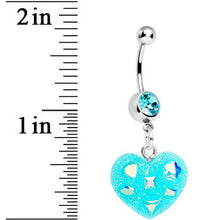 Load image into Gallery viewer, Crystalline Gem Aqua Glitter Heart Dangle Belly Ring
