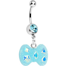 将图片加载到图库查看器，Crystalline Gem Aqua Glitter Bow Dangle Belly Ring
