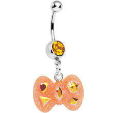 将图片加载到图库查看器，Yellow Gem Orange Glitter Bow Dangle Belly Ring

