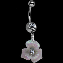 Load image into Gallery viewer, Crystalline Gem Three Petal Glitter Flower Dangle Belly Ring
