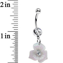 Load image into Gallery viewer, Crystalline Gem Three Petal Glitter Flower Dangle Belly Ring
