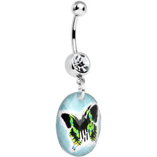 将图片加载到图库查看器，Aqua Gem Black Butterfly Dangle Belly Ring
