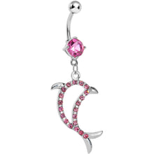 将图片加载到图库查看器，Pink Gem Elegant Dolphin Outline Belly Ring
