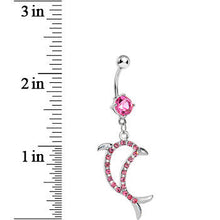 将图片加载到图库查看器，Pink Gem Elegant Dolphin Outline Belly Ring
