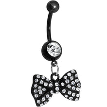 Load image into Gallery viewer, Black Crystalline Gem Paved Bow Dangle Belly Ring
