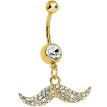 将图片加载到图库查看器，Gold Plated Crystalline Gem Paved Mustache Belly Ring
