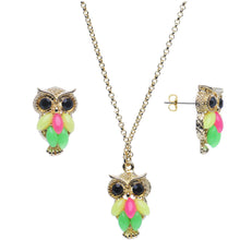 Load image into Gallery viewer, Multi Colored Neon Owl Necklace and Earring Set
