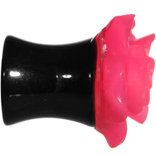 Load image into Gallery viewer, 2G Acrylic Black Neon Pink Rose Flower Saddle Plug
