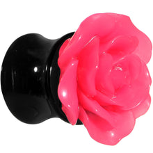 Load image into Gallery viewer, 00G Acrylic Black Neon Pink Rose Flower Saddle Plug Set
