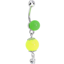 将图片加载到图库查看器，Crystalline Gem Yellow and Green Neon Bead Dangle Belly Ring
